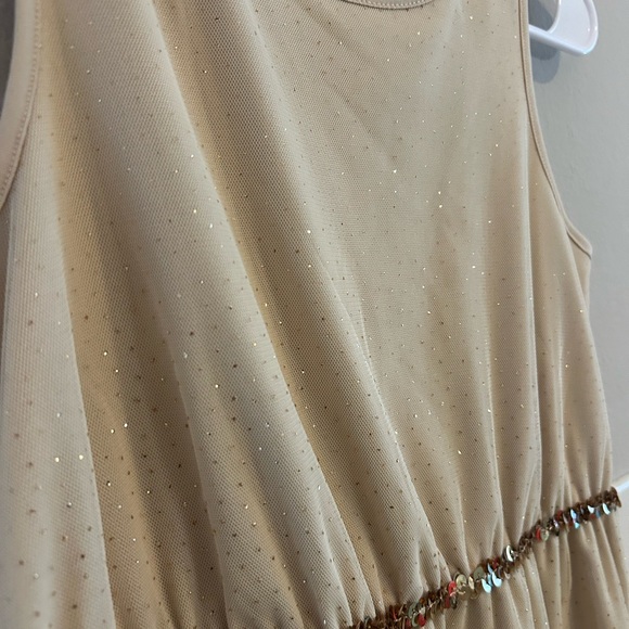 Charming Beige Kids Dress with Glittering Waistband - Picture 2 of 3